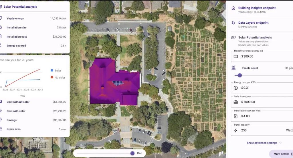 Solar mapping of roofs